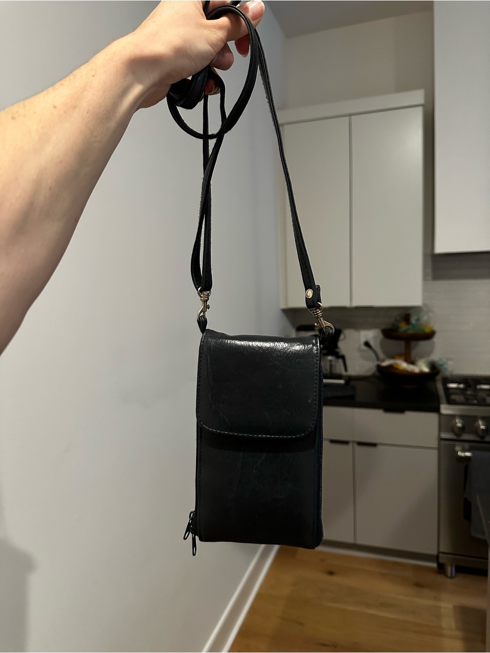 Classic Navy Leather Crossbody Phone Bag